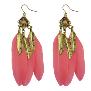 E-3639  Vintage Bronze Leaf Blue Black Pink Feather Earrings for Women New Charming Ethnic Jewelry Dangle Earrings