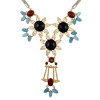 N-6292 Fashion Bohemian  Silver Plated  Chain Black  Round Turquoise Long tassel  Flower Shape Tassel  Pendant Necklace Women Jewelry
