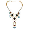 N-6292 Fashion Bohemian  Silver Plated  Chain Black  Round Turquoise Long tassel  Flower Shape Tassel  Pendant Necklace Women Jewelry