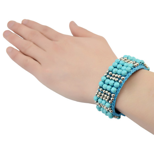 B-0751 Bohemian Style Handmade Bracelet Turquoise Beads wide cuff Bangle Bracelet Jewelry for Women