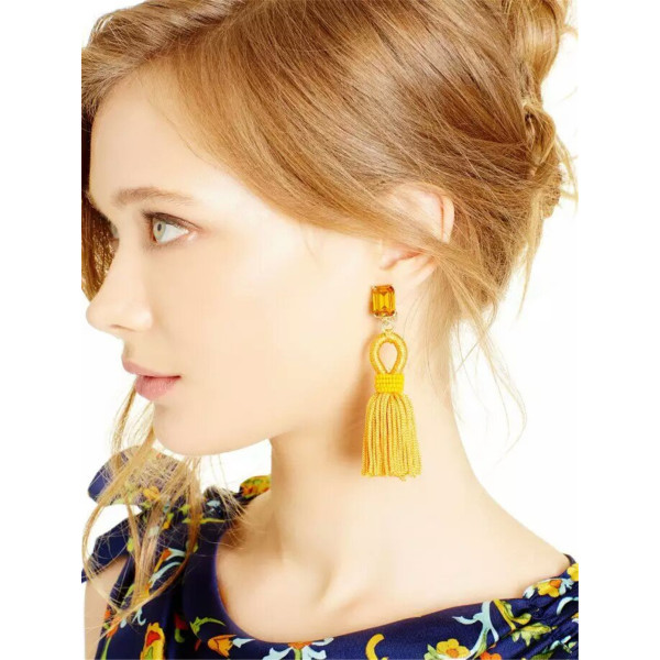 E-3816 Generous Big Long Drop Earrings Crystal Flower Dangle Beaded Stud Tassel Earring 5 Colors