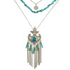 N-6295 2016 fashion Bohemian Retro Silver plate Chain Turquoise Bead Tassel Leaves shape Pendant Necklace Jewelry for Women