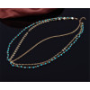 F-0333 European Fashion style gold plated head chain cool blue pearls shape chain  headband hair jewelry for women