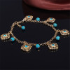 B-0756 2pcs Set Bohemian Fashion Gold Plated Anklet turquoise beads Crystal Anklet Bracelet Jewelry for Women