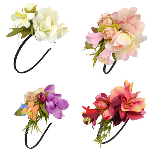 F-0339 Floral Hoop Wedding Handmade Hairband Ribbon Flowers Leaves Headband Hair Accessories for Bridal  4 Colors
