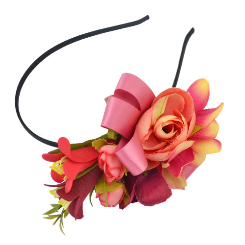 F-0339 Floral Hoop Wedding Handmade Hairband Ribbon Flowers Leaves Headband Hair Accessories for Bridal  4 Colors