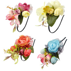 F-0338 4 Colors Floral Hoop Handmade Hairband Ribbon Flowers Leaf Headbands For Women Wedding  Hair Accessories