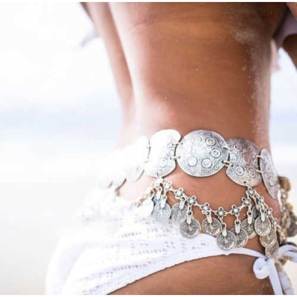 N-5642 Vintage Style Turkish Gypsy Silver Plated Alloy Coin Belly Body Chain Waist Women Jewelry