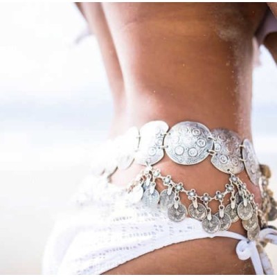 N-5642 Vintage Style Turkish Gypsy Silver Plated Alloy Coin Belly Body Chain Waist Women Jewelry