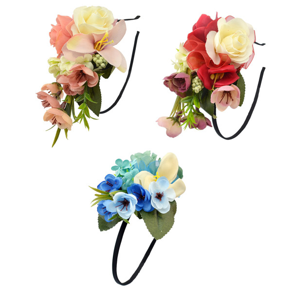 F-0348  3 Colors Floral Hoop Handmade Silk Ribbon Hairband Artificial Flowers Leaf Head Band For Women Wedding Hair Accessories