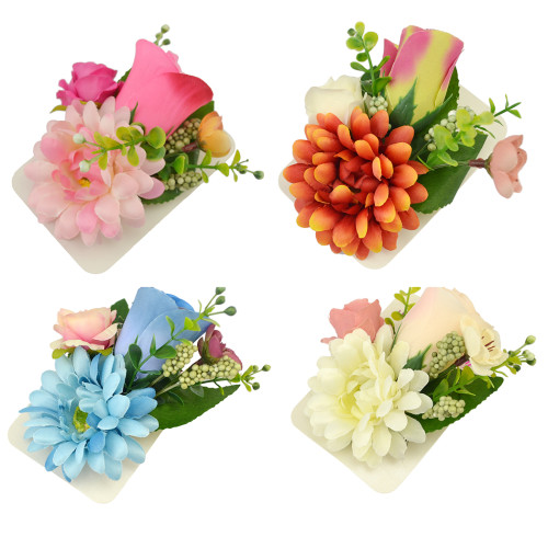 P-0330 Fabric Flower Pectoral Brooch Pins Corsage Hairpin Hair Barrettes for Women Dual Use 4 Colors