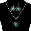 N-6306 Bohemian Fashion Silver plated Necklace Heart shape Rhinestone Natural Turquoise Bead Long Necklaces Earrings For Women Jewelry Set