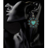 N-6306 Bohemian Fashion Silver plated Necklace Heart shape Rhinestone Natural Turquoise Bead Long Necklaces Earrings For Women Jewelry Set