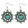 N-6306 Bohemian Fashion Silver plated Necklace Heart shape Rhinestone Natural Turquoise Bead Long Necklaces Earrings For Women Jewelry Set