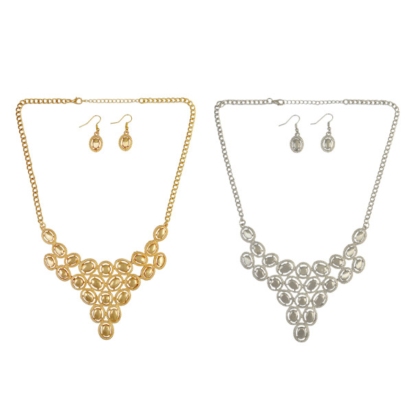N-6313 Silver & Gold Alloy Fashion Choker Statement Necklace Earrings Set For Women Jewelry