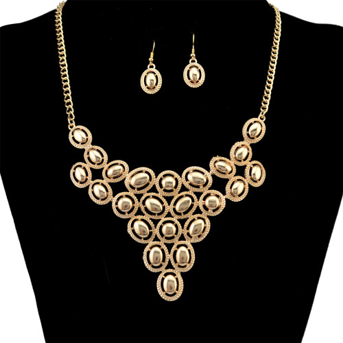 N-6313 Silver & Gold Alloy Fashion Choker Statement Necklace Earrings Set For Women Jewelry