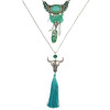 N-6315 Bohemian Multilayers Chain Beaded Natural Turquoise bull shape  pendant long green cloth Tassel Necklaces Women Jewelry