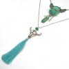 N-6315 Bohemian Multilayers Chain Beaded Natural Turquoise bull shape  pendant long green cloth Tassel Necklaces Women Jewelry