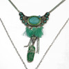 N-6315 Bohemian Multilayers Chain Beaded Natural Turquoise bull shape  pendant long green cloth Tassel Necklaces Women Jewelry