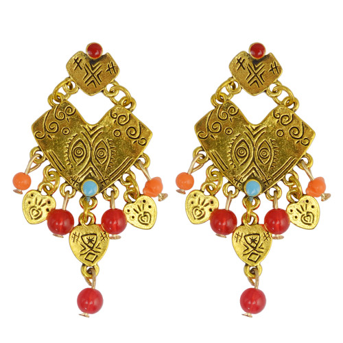 E-3825 New Arrival bohemian vintage gold & silver plated colorful pearls bird shape Dangling Earrings for women jewelry