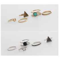 R-1372 5Pcs/set European Fashion Gold Silver Midi Finger Ring Resin Bead Nail Kncukle Rings For Women Set jewelry