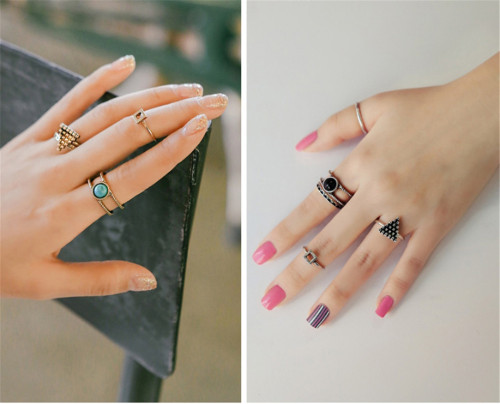 R-1372 5Pcs/set European Fashion Gold Silver Midi Finger Ring Resin Bead Nail Kncukle Rings For Women Set jewelry