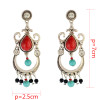 E-3821 bohemian vintage silver plated turquoise beads drop shape Dangle Earrings for women jewelry