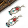E-3821 bohemian vintage silver plated turquoise beads drop shape Dangle Earrings for women jewelry