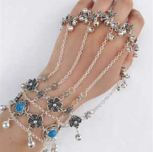 B-0761 Bohemian Silver Blue Resin Bead Bracelets & Bangles Antalya Gypsy Turkish Hollow Out Flower Bells Tribal Ethnic Bracelet Women Jewelry