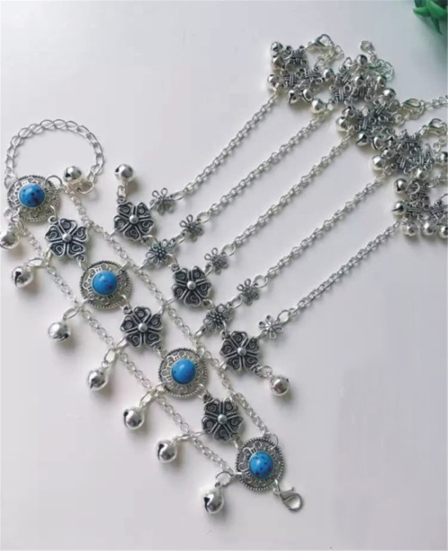B-0761 Bohemian Silver Blue Resin Bead Bracelets & Bangles Antalya Gypsy Turkish Hollow Out Flower Bells Tribal Ethnic Bracelet Women Jewelry