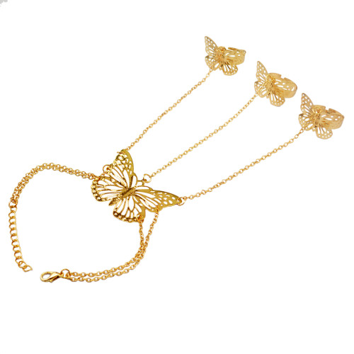 B-0766   Korea Silver Gold Tassel Bracelets & Bangles Antalya Gypsy Turkish Hollow Out Butterfly Bracelet Women Jewelry
