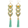 E-3830 Exaggerated Big Long Gold Plated Earring Resin Beads Leather Rope Chain Tassel Drop Earrings 3 Colors