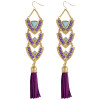 E-3830 Exaggerated Big Long Gold Plated Earring Resin Beads Leather Rope Chain Tassel Drop Earrings 3 Colors
