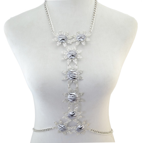 N-6327 Elegant Summer Beach  Charm Chain Sexy Body Chain Resin  Big  Flower  Rhinestone Necklace Women Body Jewelry