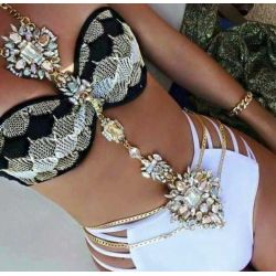 N-6323 Bohamian Tribal Summer Beach Fashion Gold Chain Charm Sexy Body Chain Crystal Rhinestone Necklace Women Jewelry