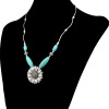 N-6330 Fashion  Boho Silver Plated Chain Turquoise  Stone Beads Charm Neckalce with Round Flower Pendant Choker Bib Necklace for Women