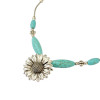 N-6330 Fashion  Boho Silver Plated Chain Turquoise  Stone Beads Charm Neckalce with Round Flower Pendant Choker Bib Necklace for Women
