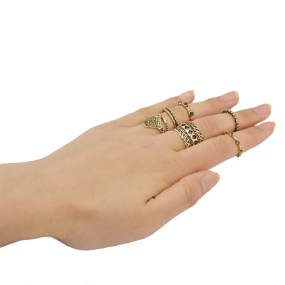 R-1378 7pcs/set Bohemian Gypsy Vintage Silver plated  Knuckle style Midi Rings  Rhinestone Ring Set