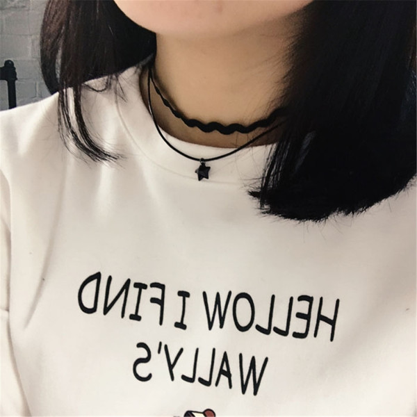 N-6329 Fashion Black Leather Nylon Rope Statement Choker Necklace