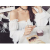 N-6329 Fashion Black Leather Nylon Rope Statement Choker Necklace
