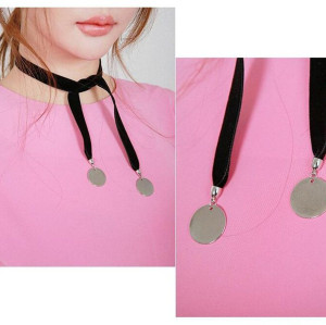 N-6332 New Fashion European Black Rope Chain Choker Gold Silver Metal Sheet Necklace Women Girls Jewelry