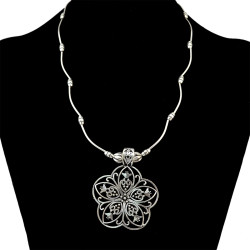 N-6328 Fashion Women Flower Shape Tassel Silver Plated Chain Charm Pendant Choke Bid Neckalce