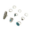 R-1384 Boho Vintage Gypsy Silver Joint Knuckle Nail Midi Finger  Ring Turquoise Ring Set of 9 Rings