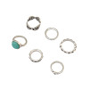 R-1382 6Pcs/set Bohemian Turkish Silver Alloy Natural Turquoise Finger Nail Midi Rings  Hollow out  Knuckle Rings For Women Jewelry