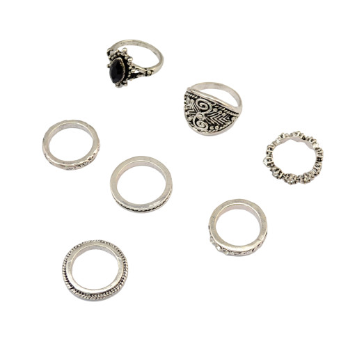 R-1386 7Pcs/set Bohemian Turkish Retro Silver Gold Alloy Inlay Rhinestone Finger Nail Midi Rings For Women Jewelry
