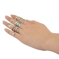 R-1381 Fashion Ring Vintage Silver Gypsy Joint Knuckle Nail Midi Finger Ring Set of 8 Rings