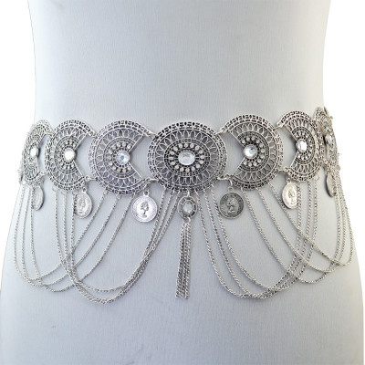 N-6340  * Vintage Silver /Bronze Waist Chian Hollow out Carving Crystal Body Chain Summer Beach Body Waist Chain Jewelry
