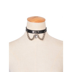 N-6345 Women Fashion black Leather Heart Shape Pendant Statement Choker Necklace