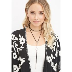 N-6351 Korea Fashion Simple Black Long Leather Alloy Chain Sexy Pendant Necklace Jewelry