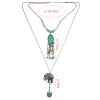 N-6355 Bohemian Vintage Long Double Chain Fringe Necklace Enamel Moon Tassels Beaded Elephant Turquoise Pendant Necklace